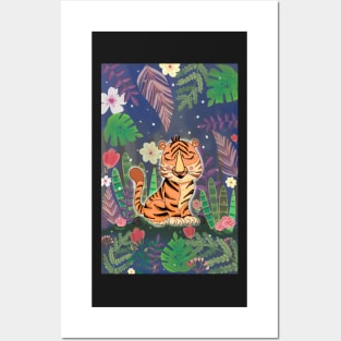 Floral Tiger cub in the Forest Posters and Art